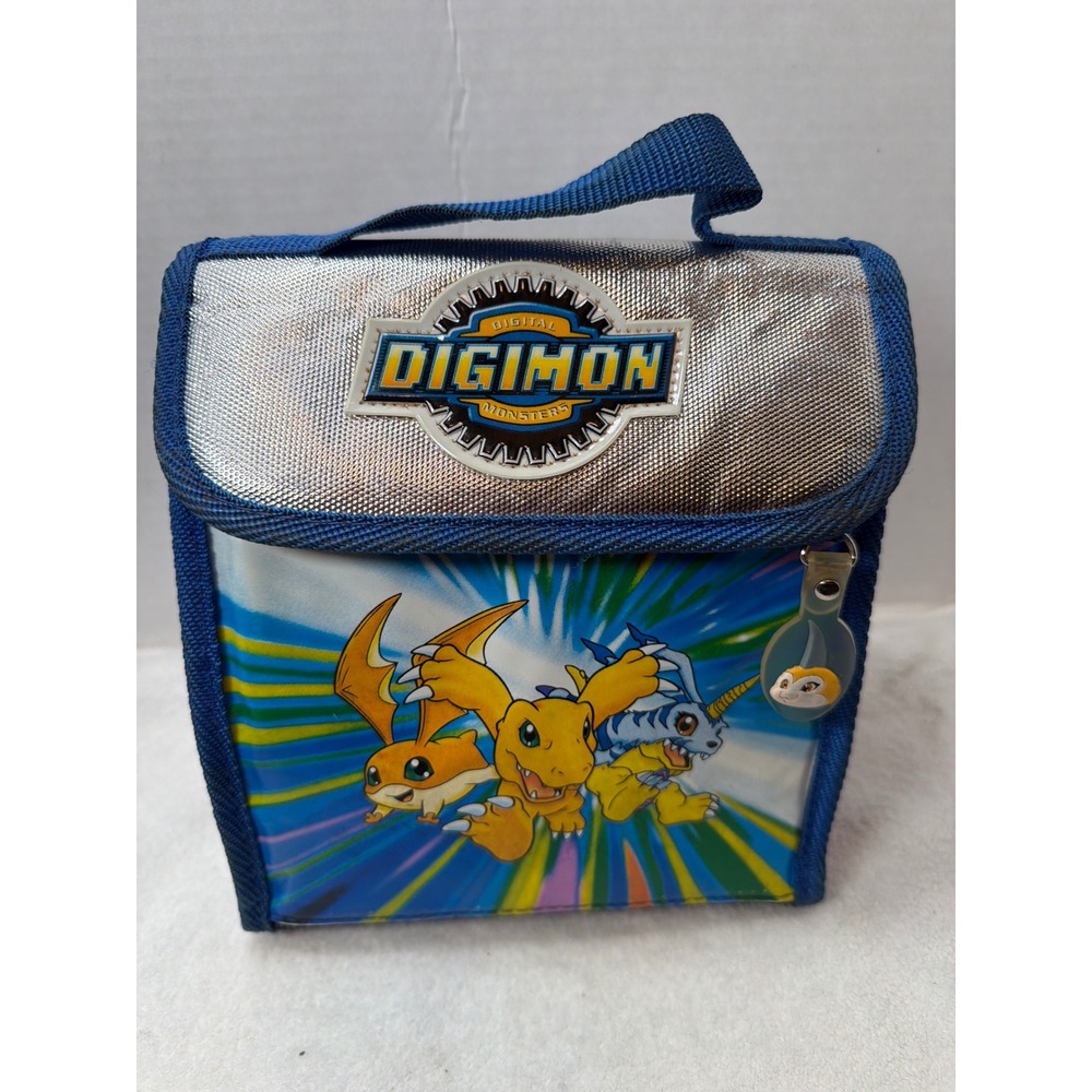 Vintage 1999 Digimon Lunch Bag Kids Small Blue Silver Agumon Patamon Insulated